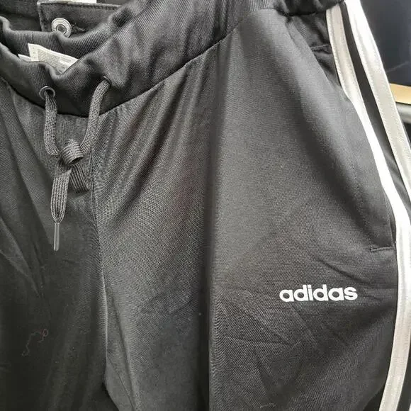 Adidas Mens Black White 3-Stripe Track Pants Joggers Large Drawstring Elastic - Picture 4 of 4